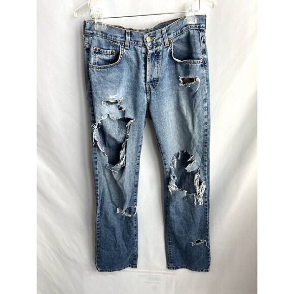 Vintage Lucky Brand Distressed Jeans sz 6/28 Retro Grunge Straight Leg Mid Rise - Picture 1 of 12
